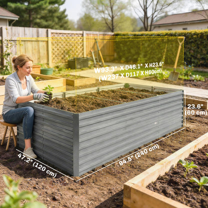 Outsunny 240x120x60cm Raised Garden Bed - Black Galvanized Planter