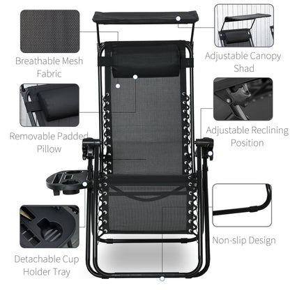 Chaise longue zéro gravité pliable avec auvent