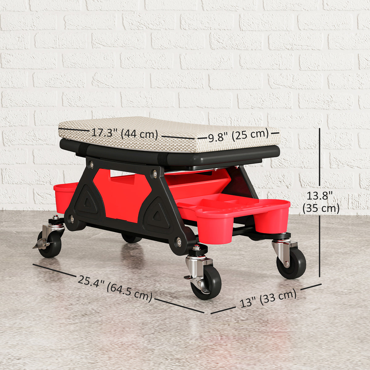 Tabouret de garage roulant avec roulettes et plateaux à outils