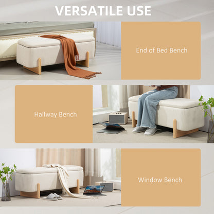 Banc coffre rembourré tissu lin pieds en bois