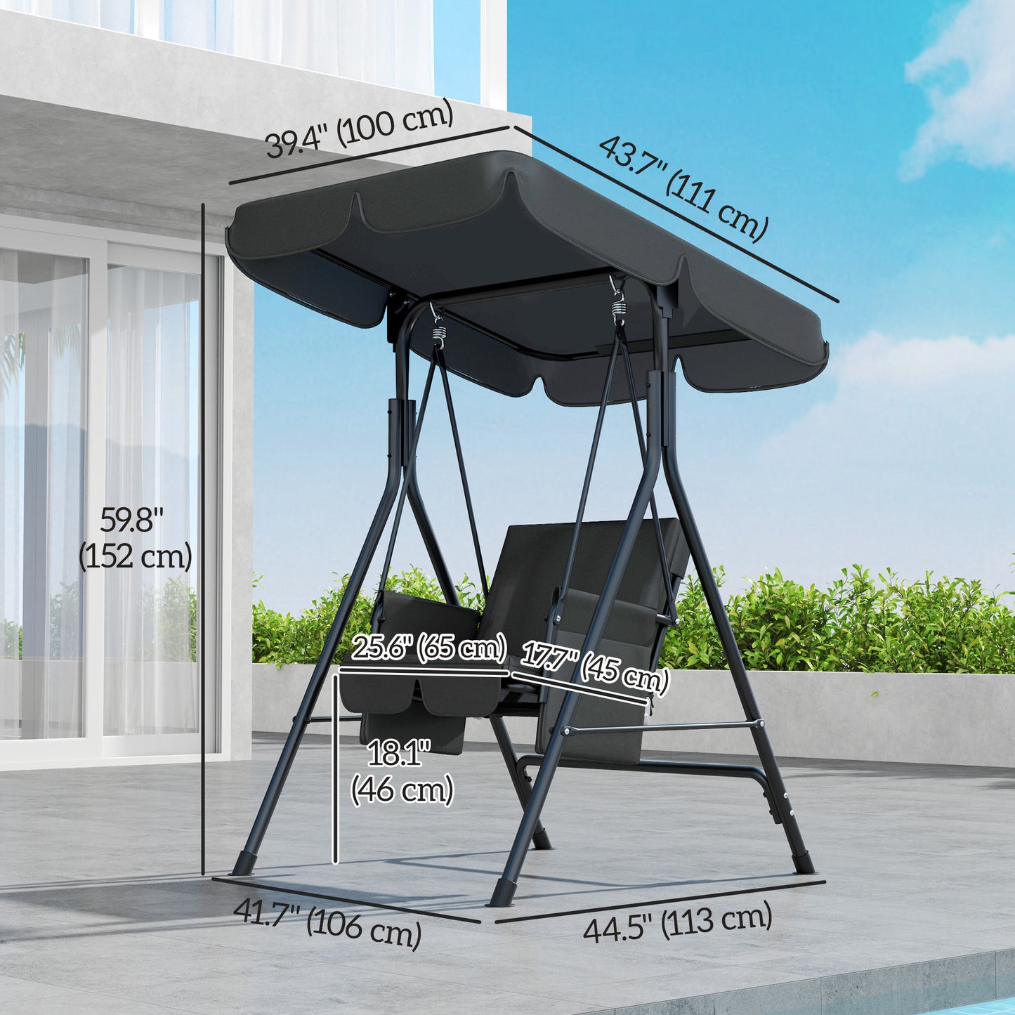 Balançoire de patio 1 place avec auvent ajustable