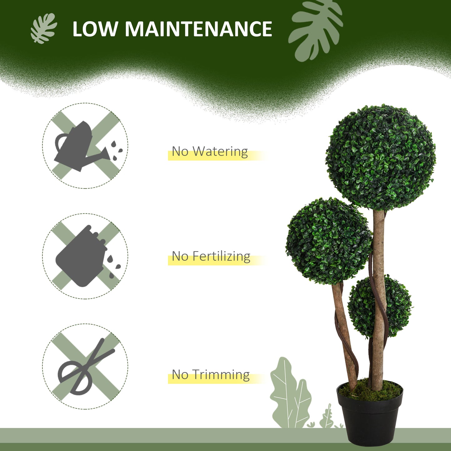 Arbre topiaire artificiel triple boule en pot