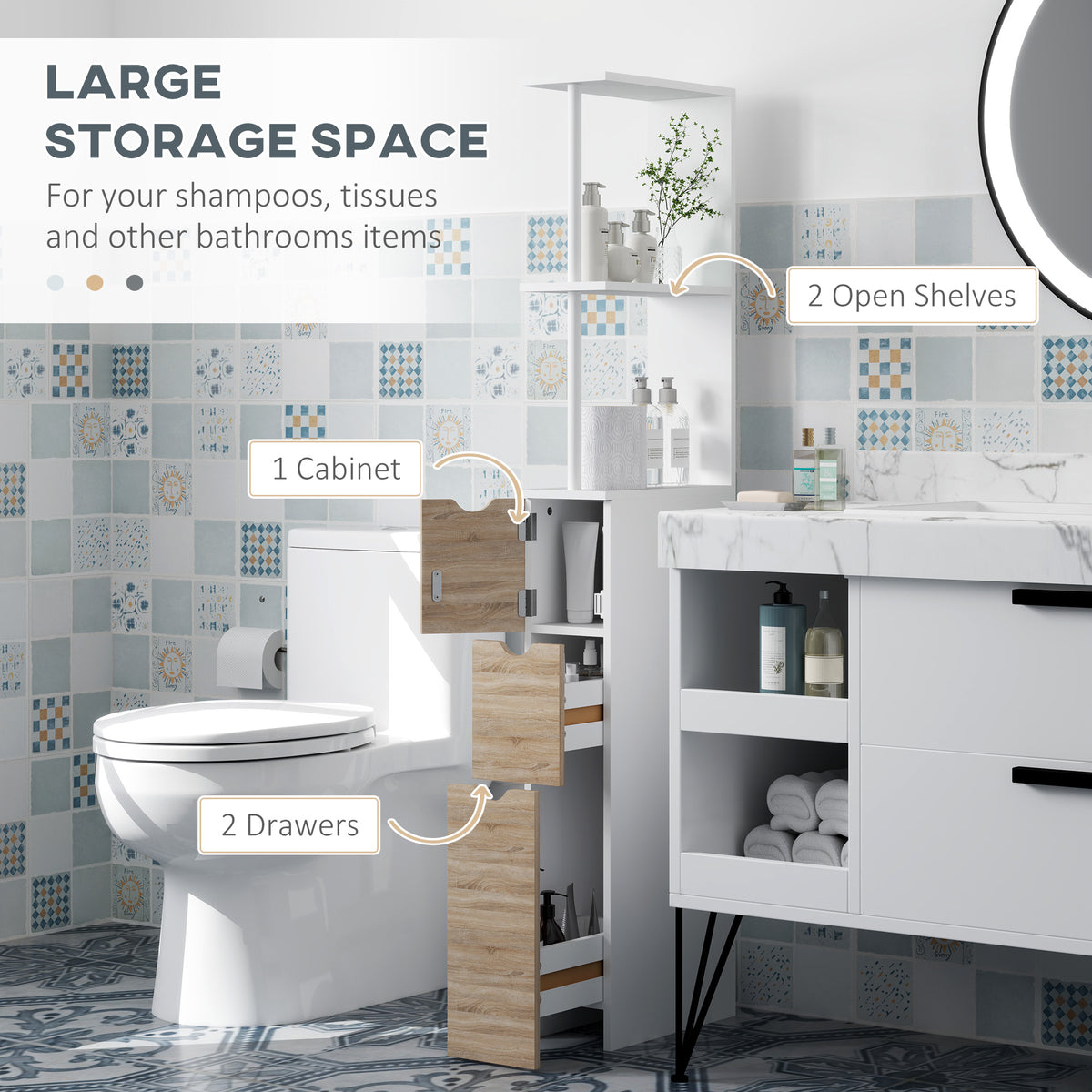 Meuble de rangement étroit pour salle de bains en bois