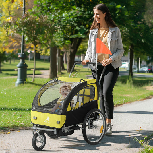 Remorque vélo enfants 2-en-1 avec poussette pliable