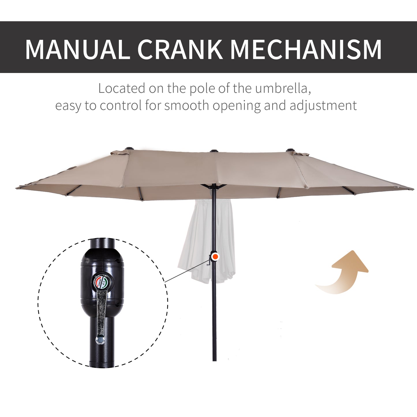 Parasol double face 4,6m avec manivelle acier
