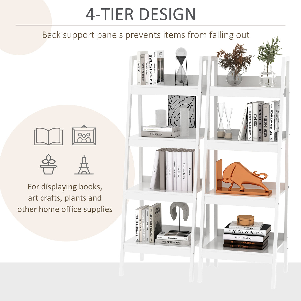 Bibliothèque échelle 4 tablettes — Lot de 2
