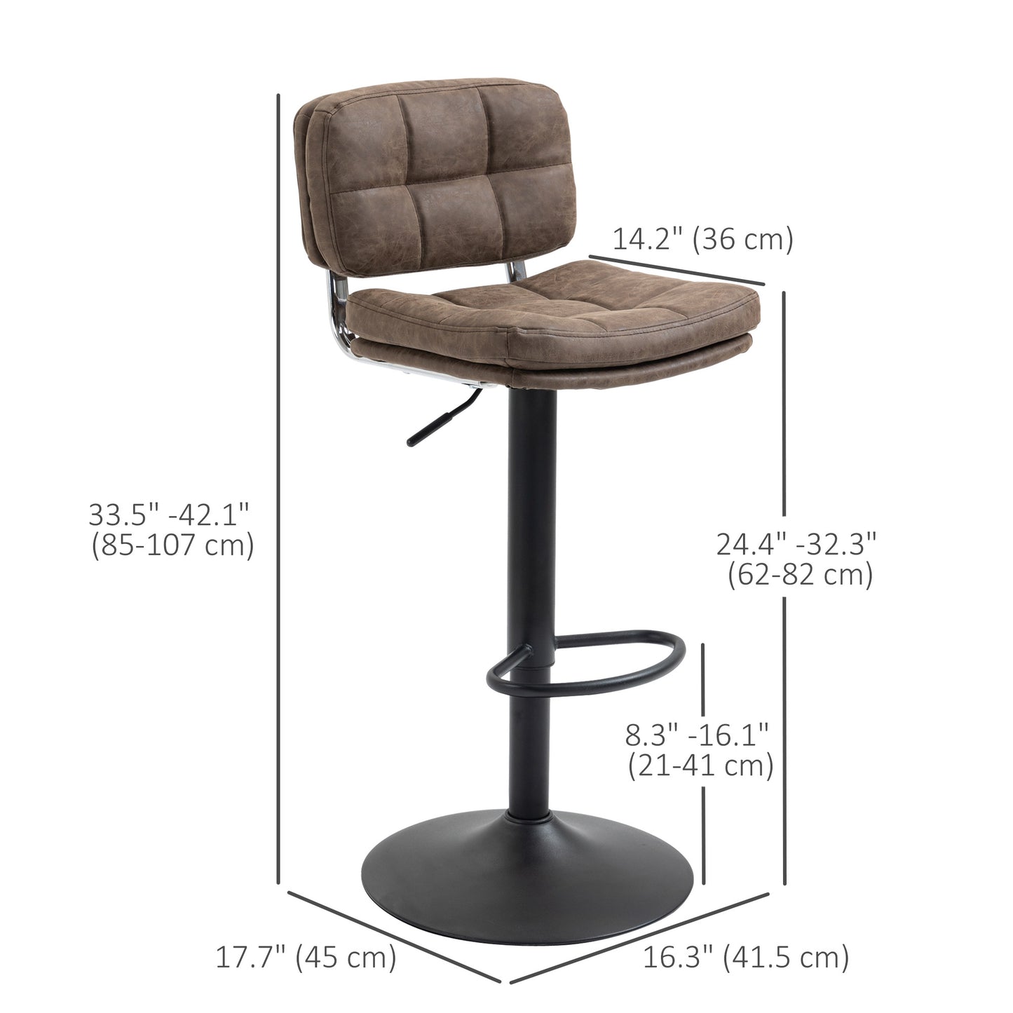 Tabourets de bar pivotants hauteur ajustable avec dossier ensemble 2