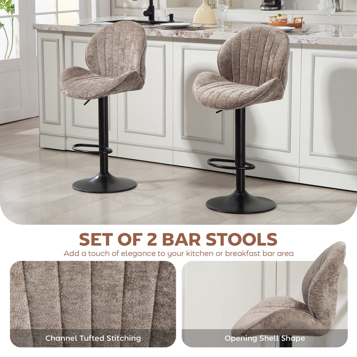 Tabourets de bar pivotants ensemble de 2 chenille réglables