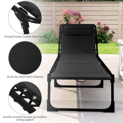 Chaise longue pliante réglable 4 positions avec appui-tête