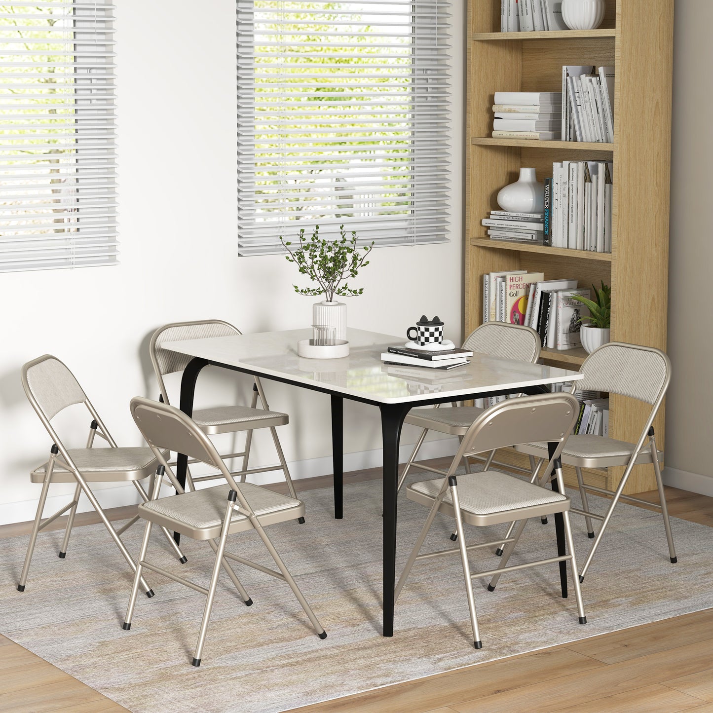Chaises pliantes rembourrées en métal — ensemble de 6