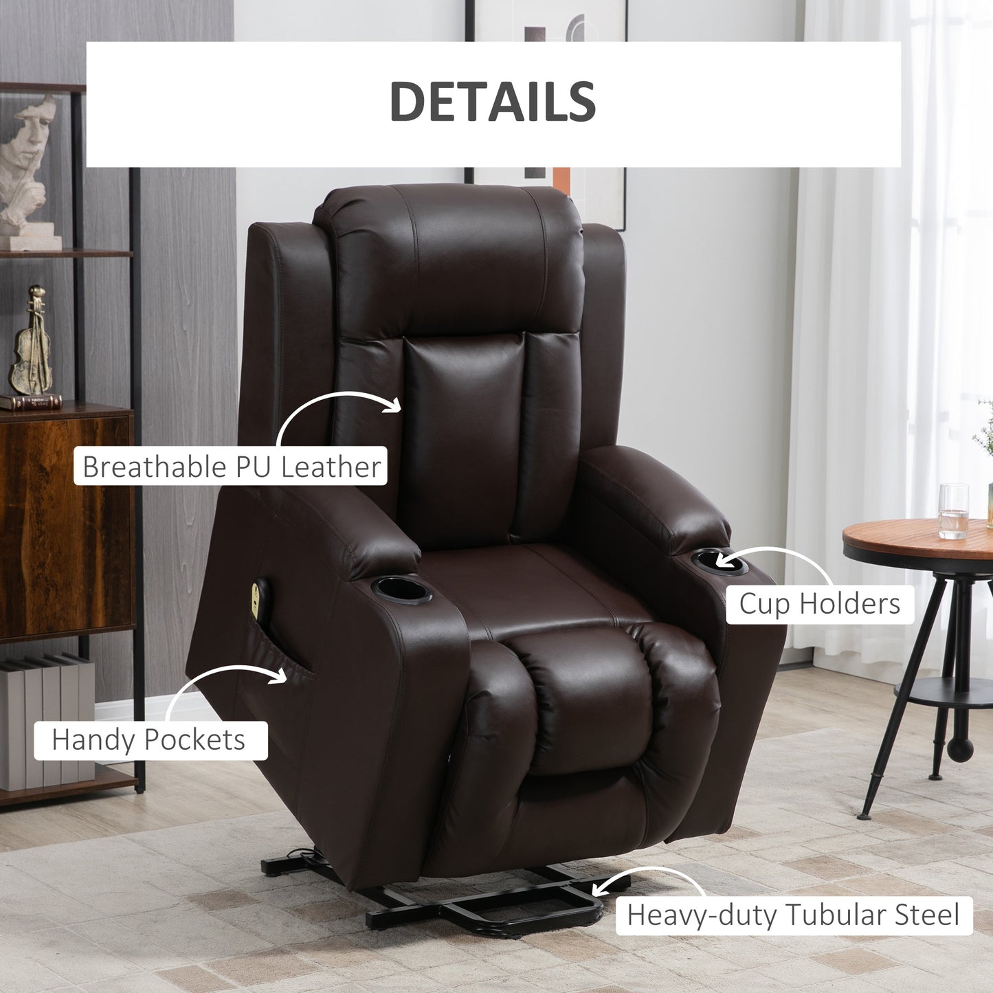 Fauteuil releveur électrique inclinable en cuir synthétique