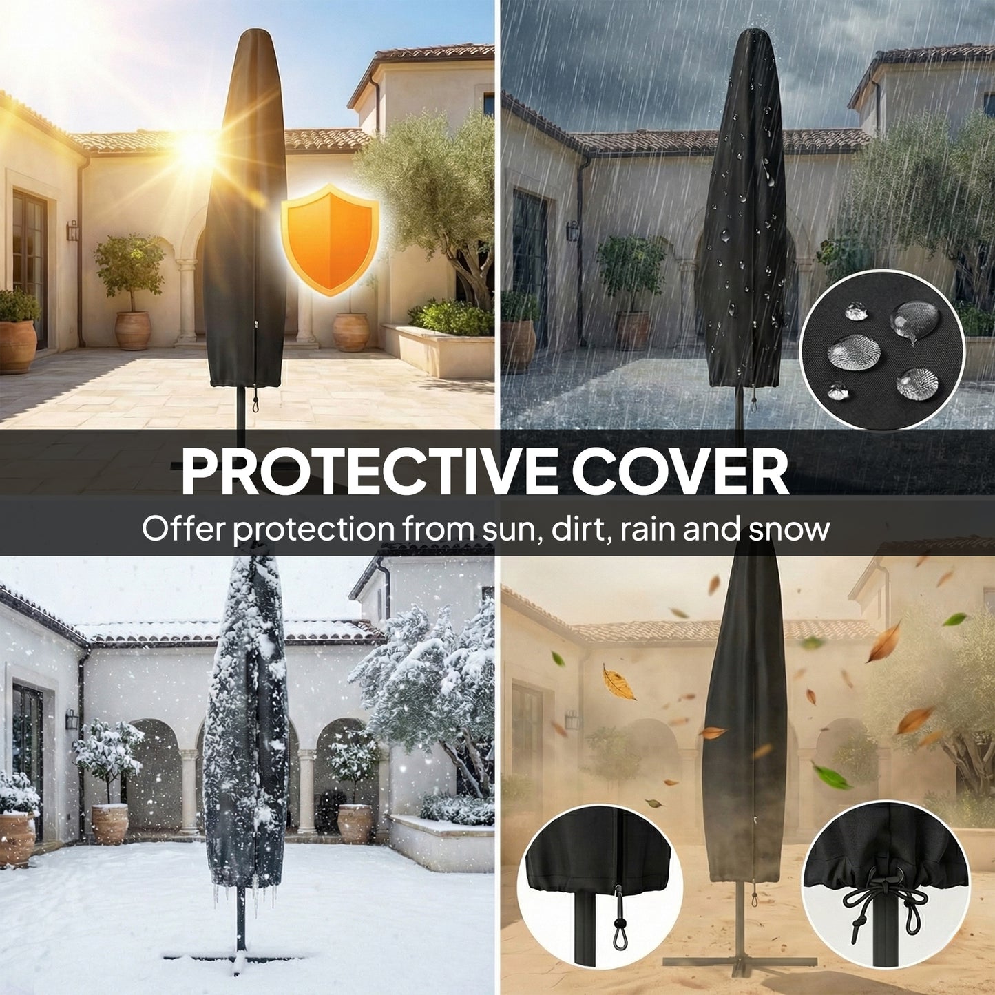 Parasol déporté solaire LED 295 cm avec éclairage