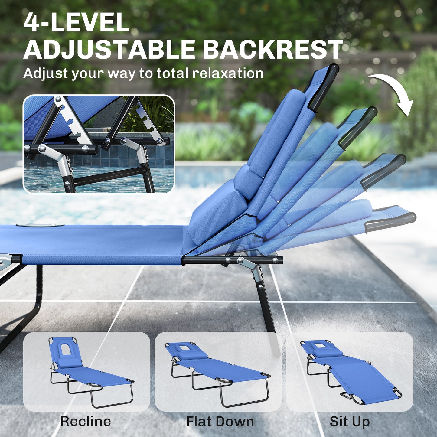 Chaise longue pliante avec trou visage ajustable