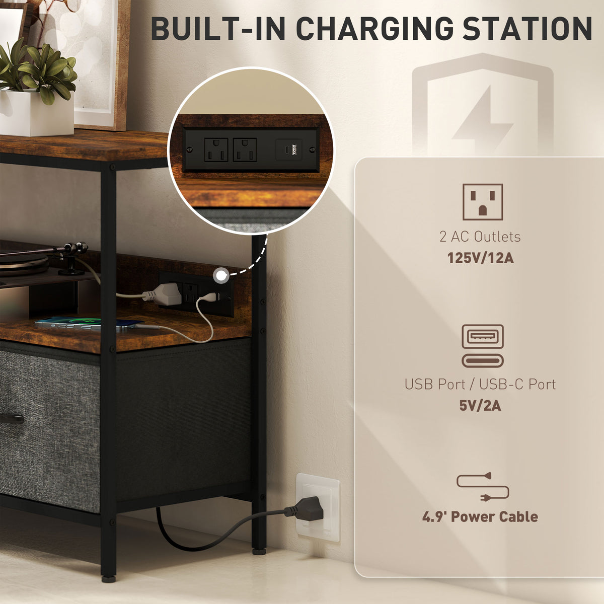 Meuble TV avec station de recharge