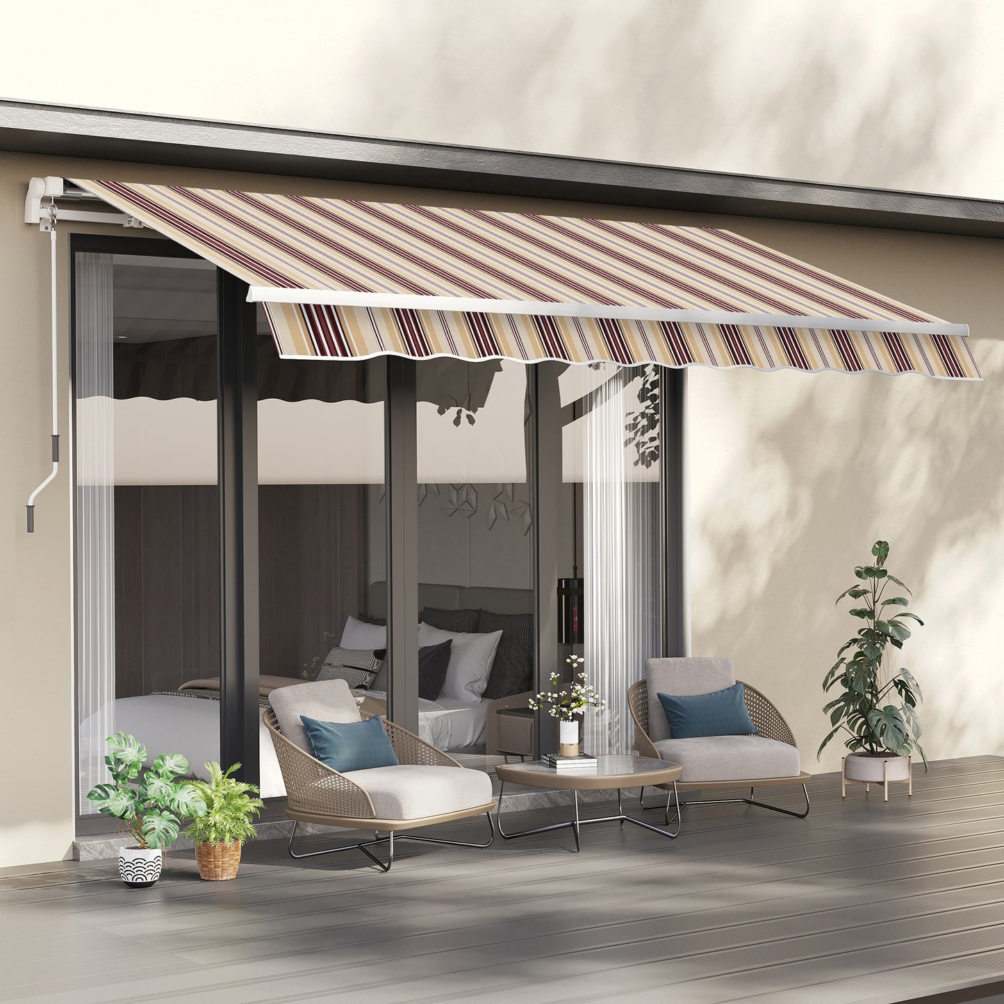 Store rétractable manuelle 305 x 245 cm — rayures rouges