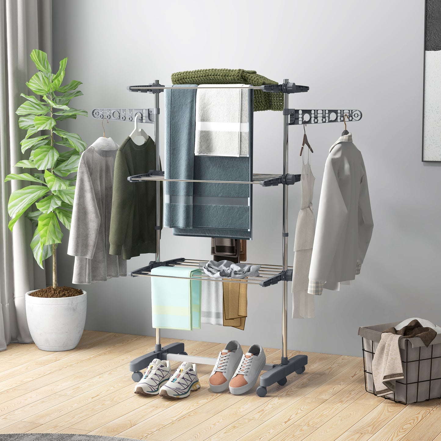 Séchoir à vêtements 3 étages pliable — acier inoxydable