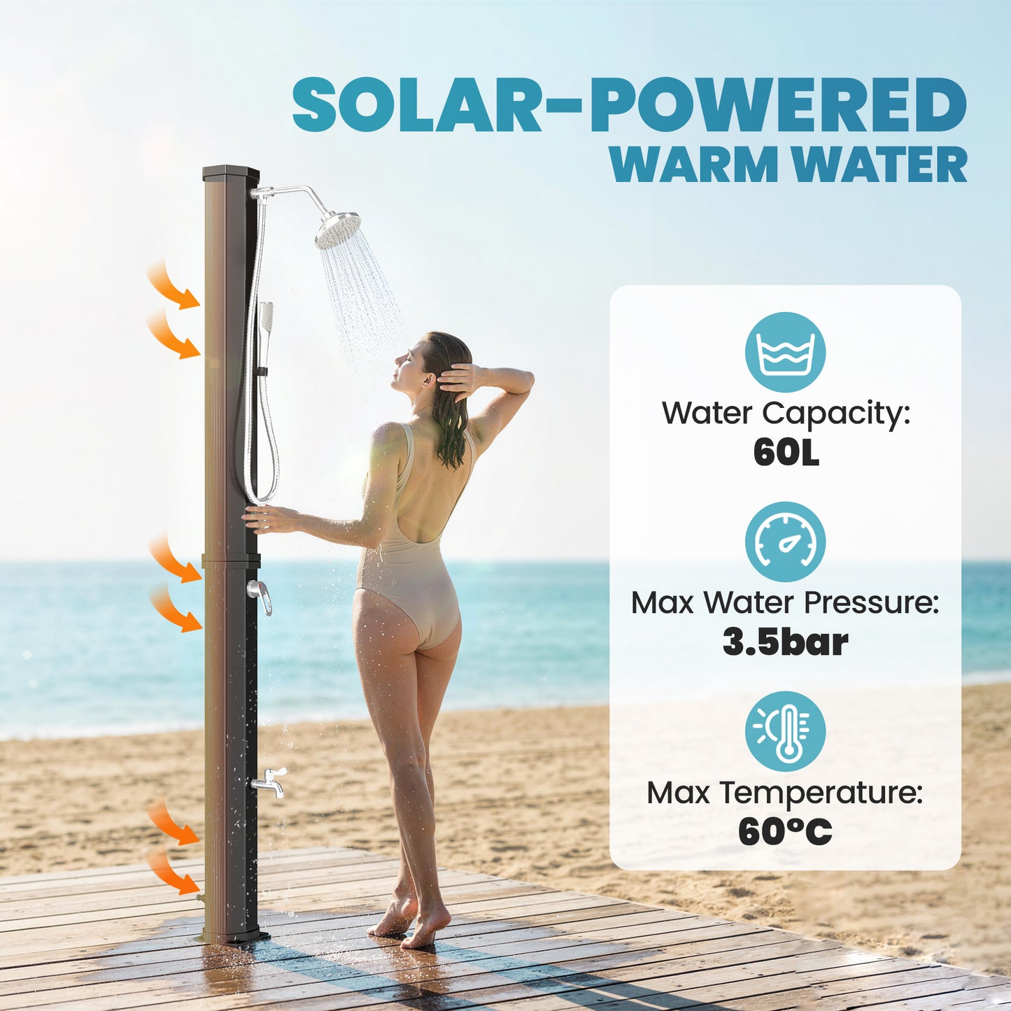 Douche solaire extérieure 60 L deux pommeaux