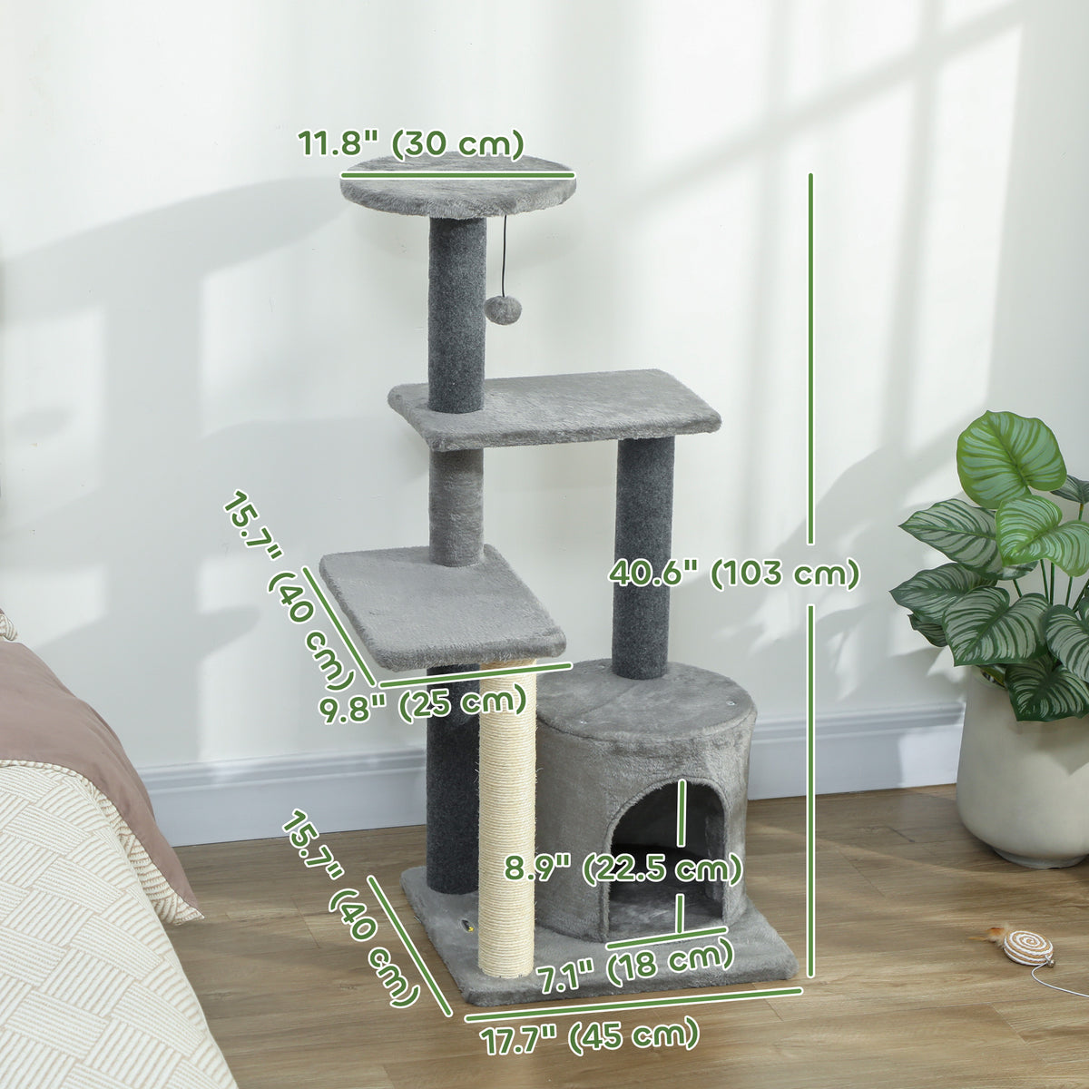 Arbre à chat multi-niveaux avec griffoir sisal — Gris