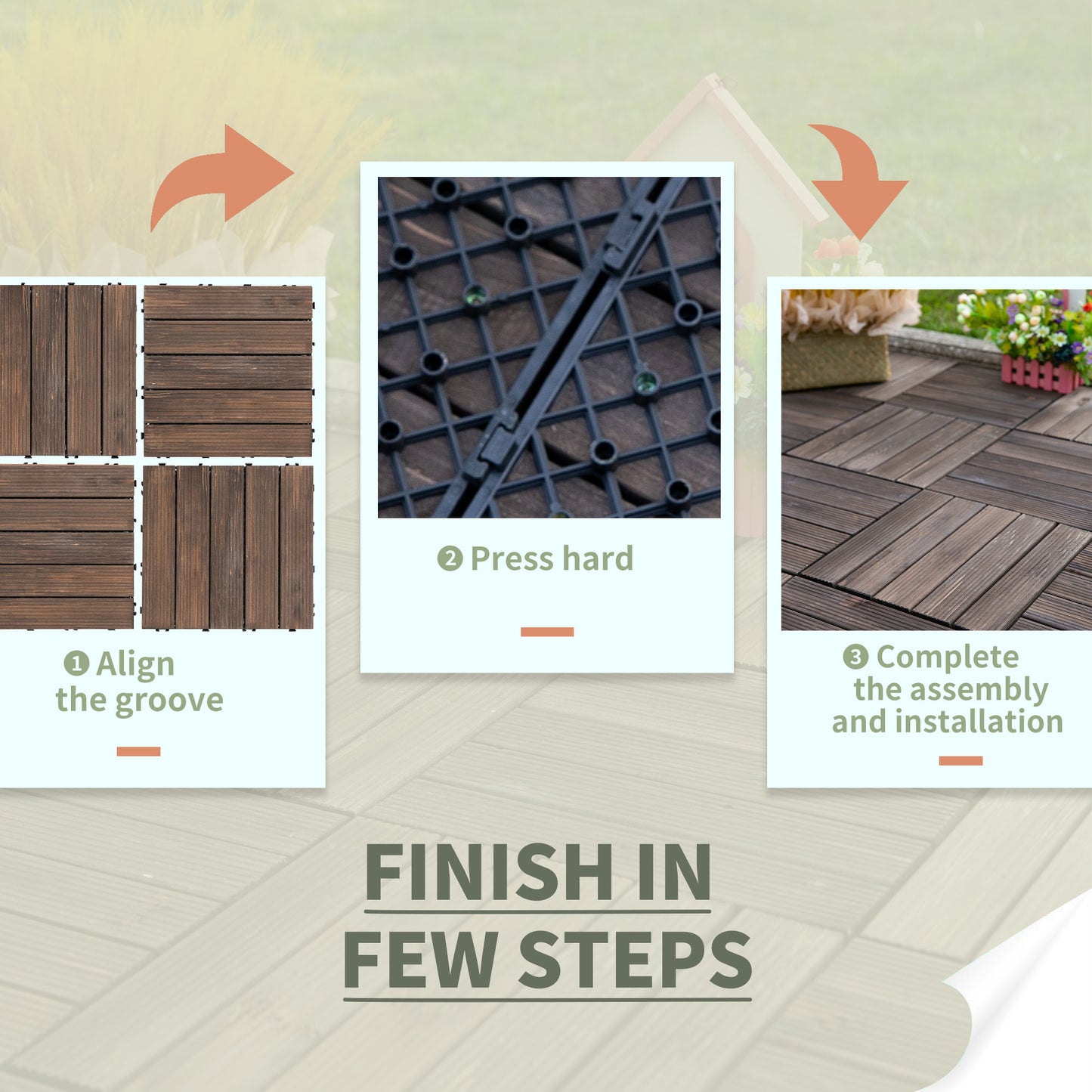 Dalles de terrasse en bois emboîtables — ensemble de 27