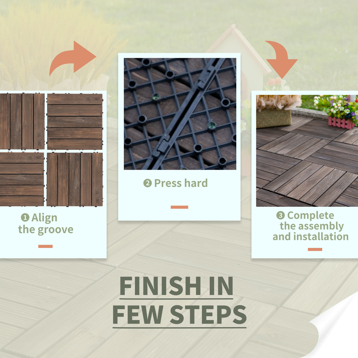 Dalles de terrasse en bois emboîtables — ensemble de 27