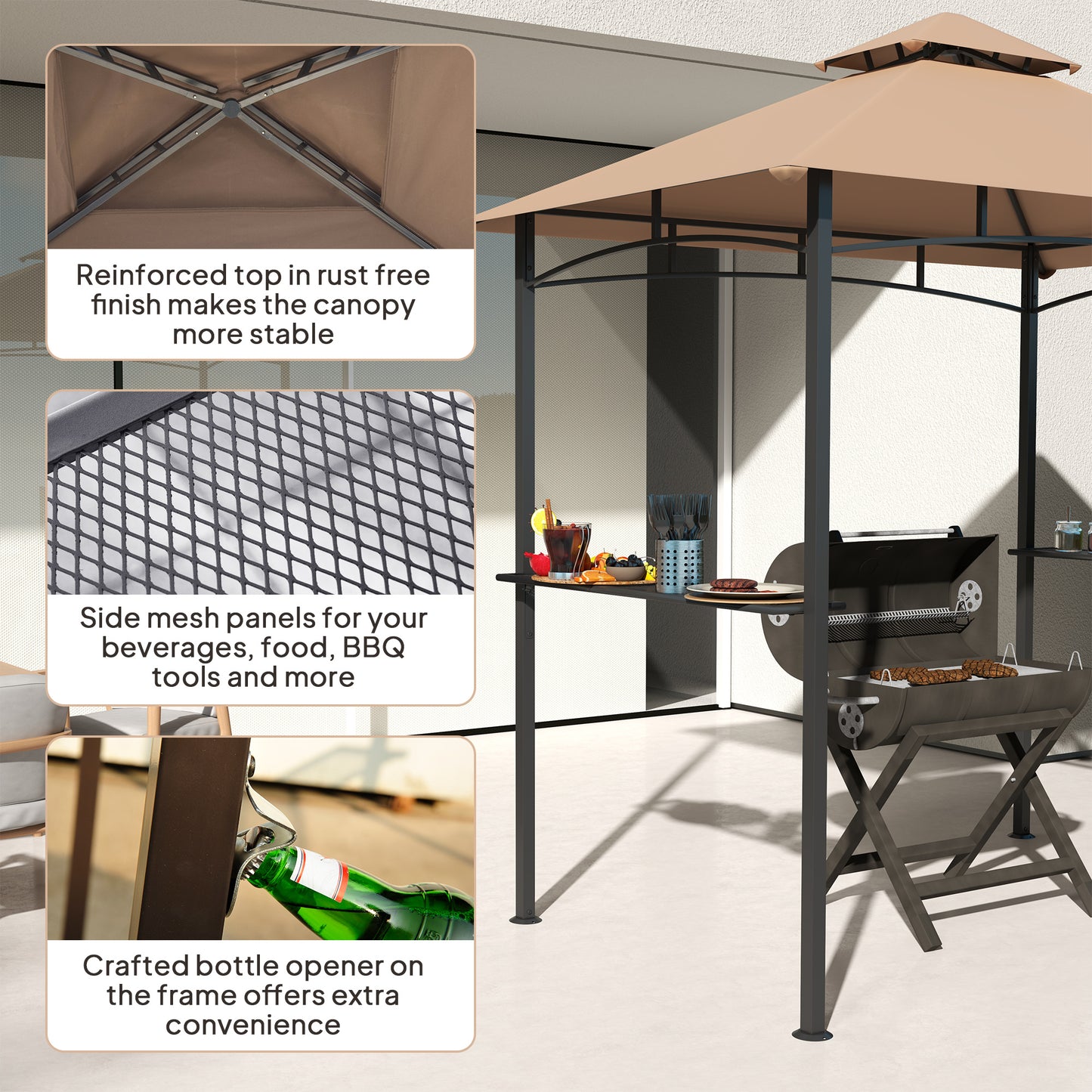 Gazebo de BBQ double toit 244 x 152 cm
