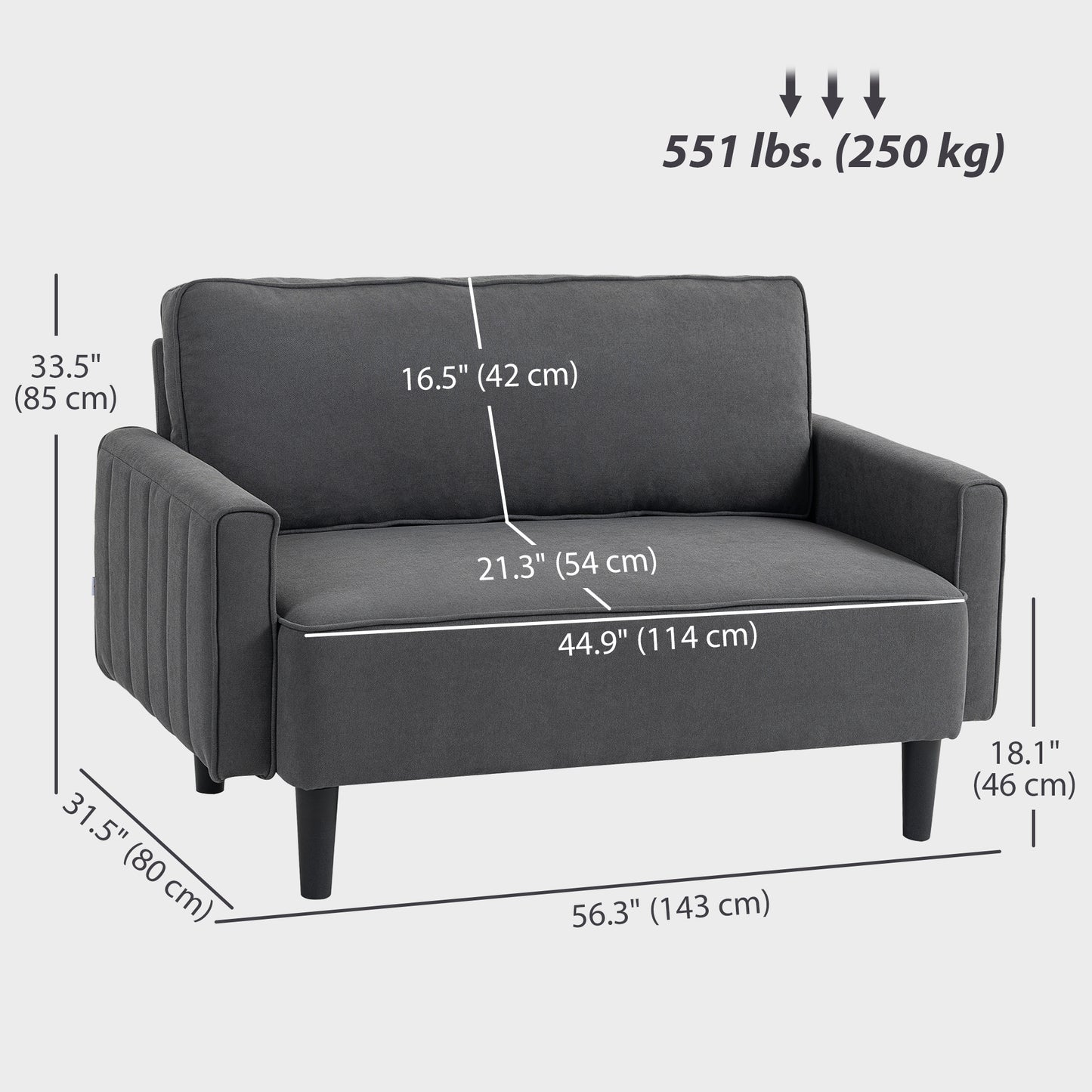Sofa 2 places en tissu lin rembourré épais