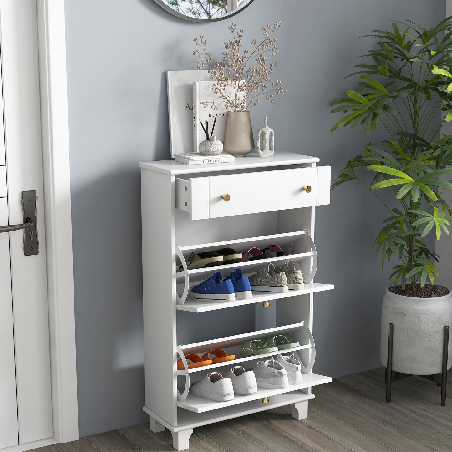 Armoire à chaussures slim 2 tiroirs rabattables 8 paires
