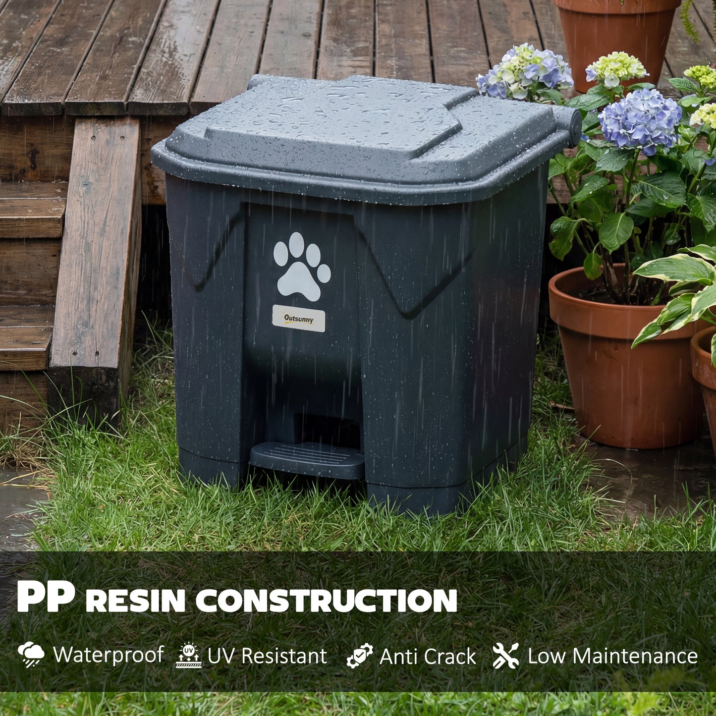 Poubelle extérieure à pédale pour déchets d'animaux 30 L