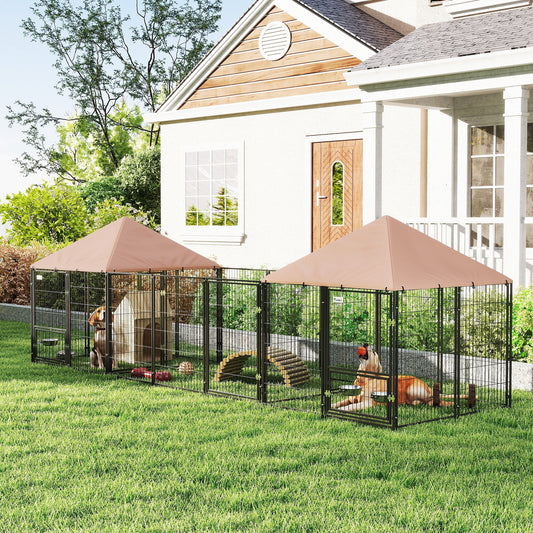 Enclos extérieur pour chien avec toit et bols