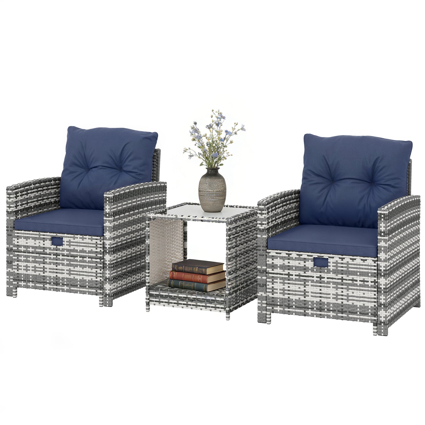 Outsunny 5-Piece Rattan Patio Set - Chairs + Ottomans + Glass Table