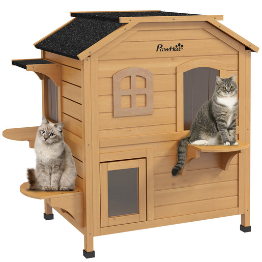 Maison pour Chat 2 Étages Extérieur Aosom - Catio Bois avec Toit Ouvrant