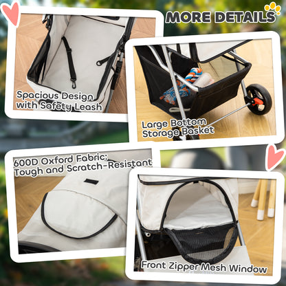 Poussette pour animaux pliable avec freins — grise