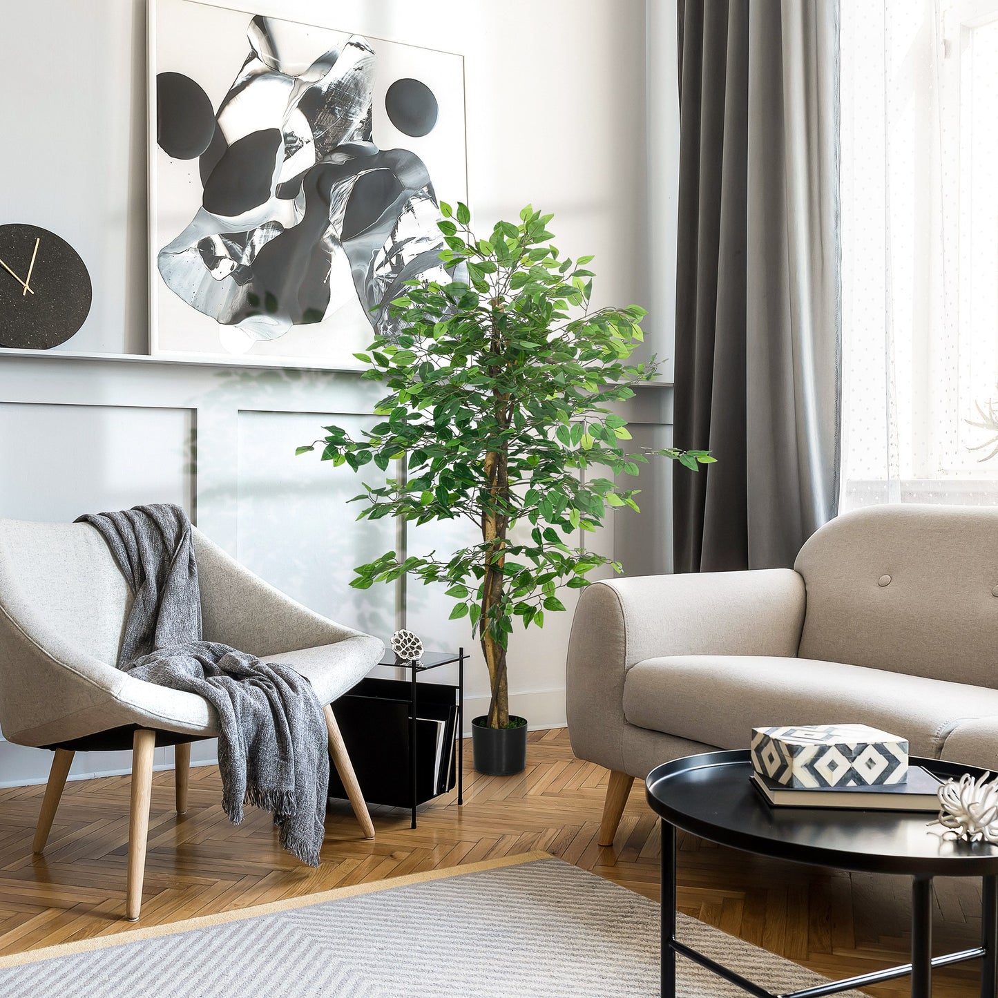 Arbre artificiel ficus 152 cm plante décorative avec pot