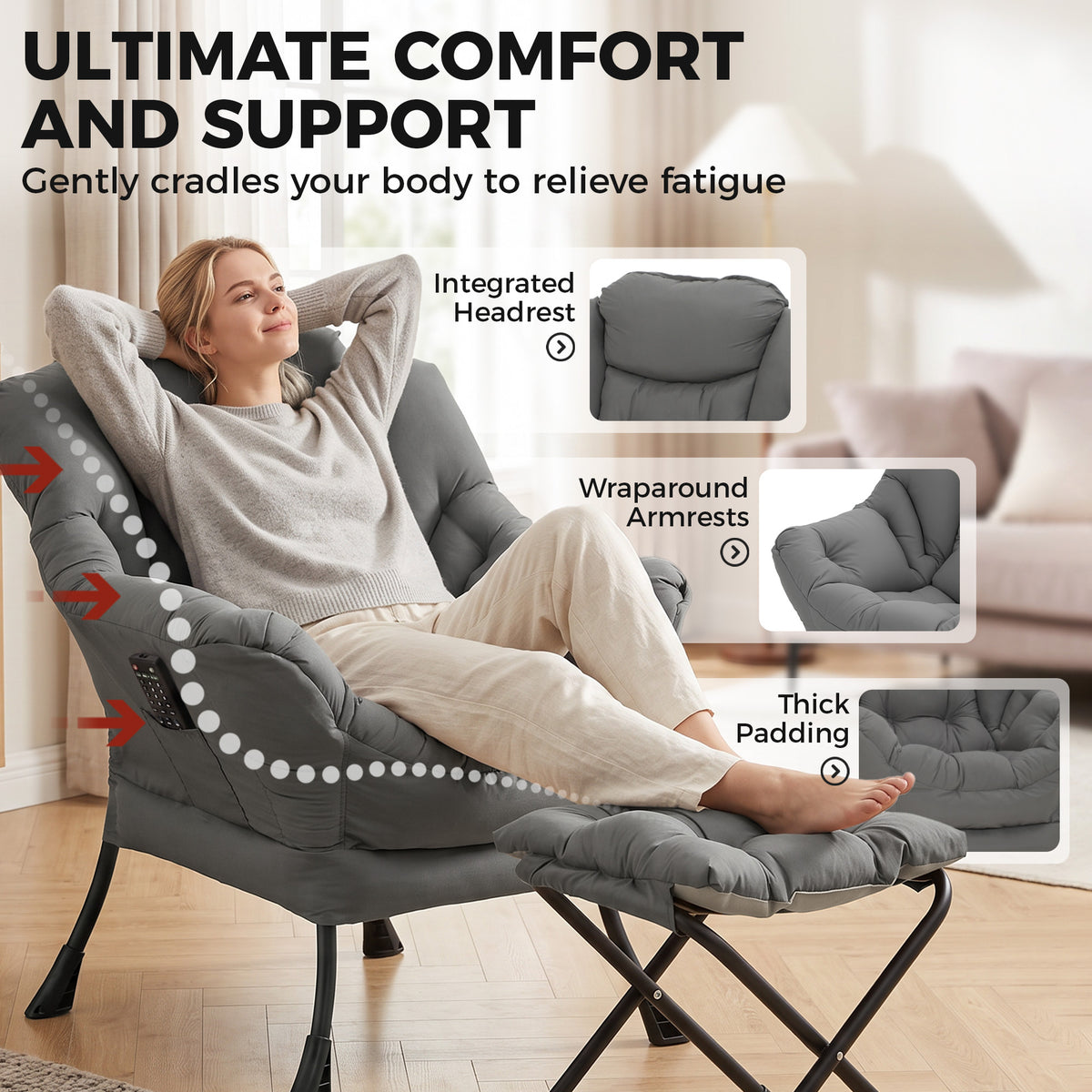 Chaise d'appoint capitonnée avec repose-pieds