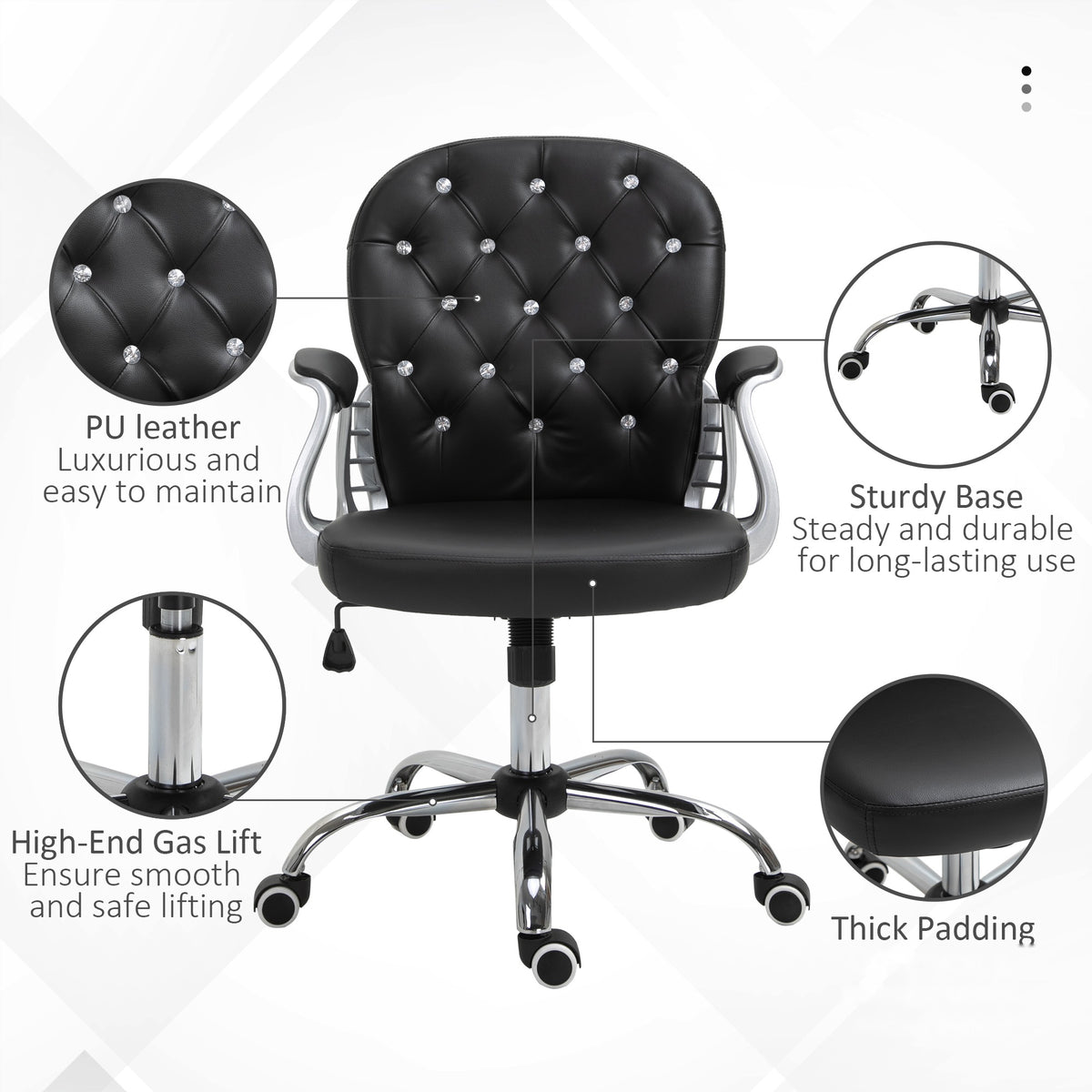 Chaise de bureau capitonnée cuir synthétique cristaux décoratifs