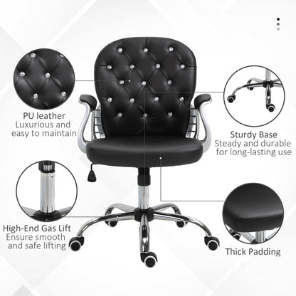 Chaise de bureau capitonnée cuir synthétique cristaux décoratifs