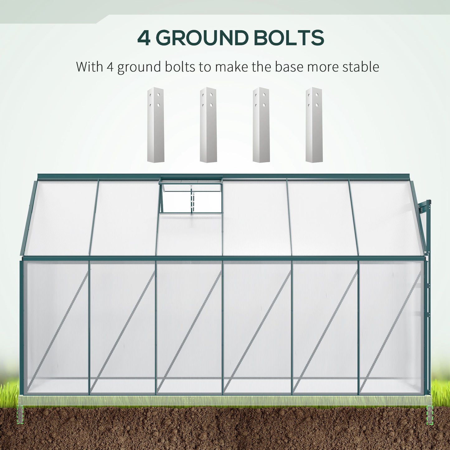  190x375x199cm Charcoal Grey Polycarbonate Greenhouse with Ventilation