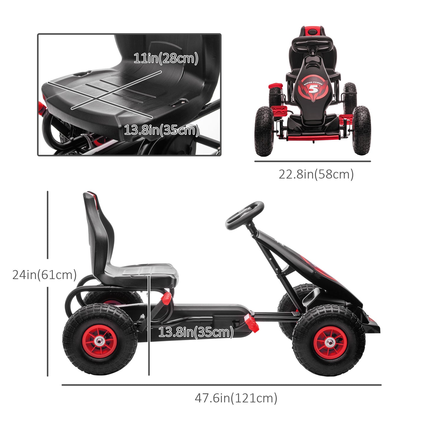 Kart à Pédales Aosom pour Enfants - Cadre Acier avec Freins
