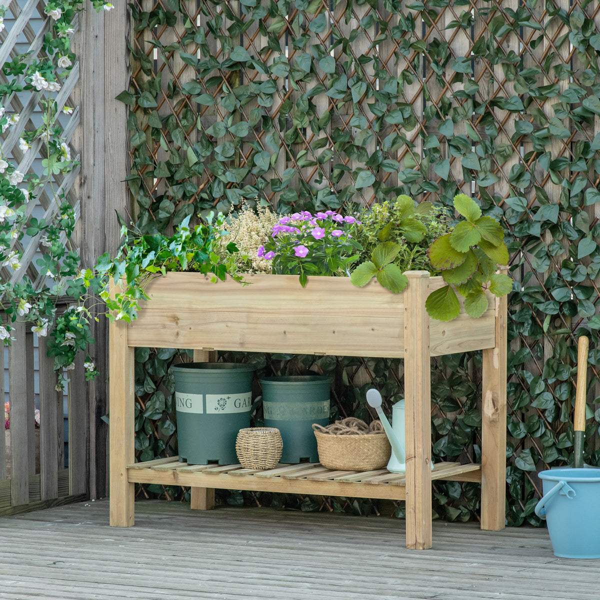 Jardinière surélevée avec tablette 114 x 56 cm