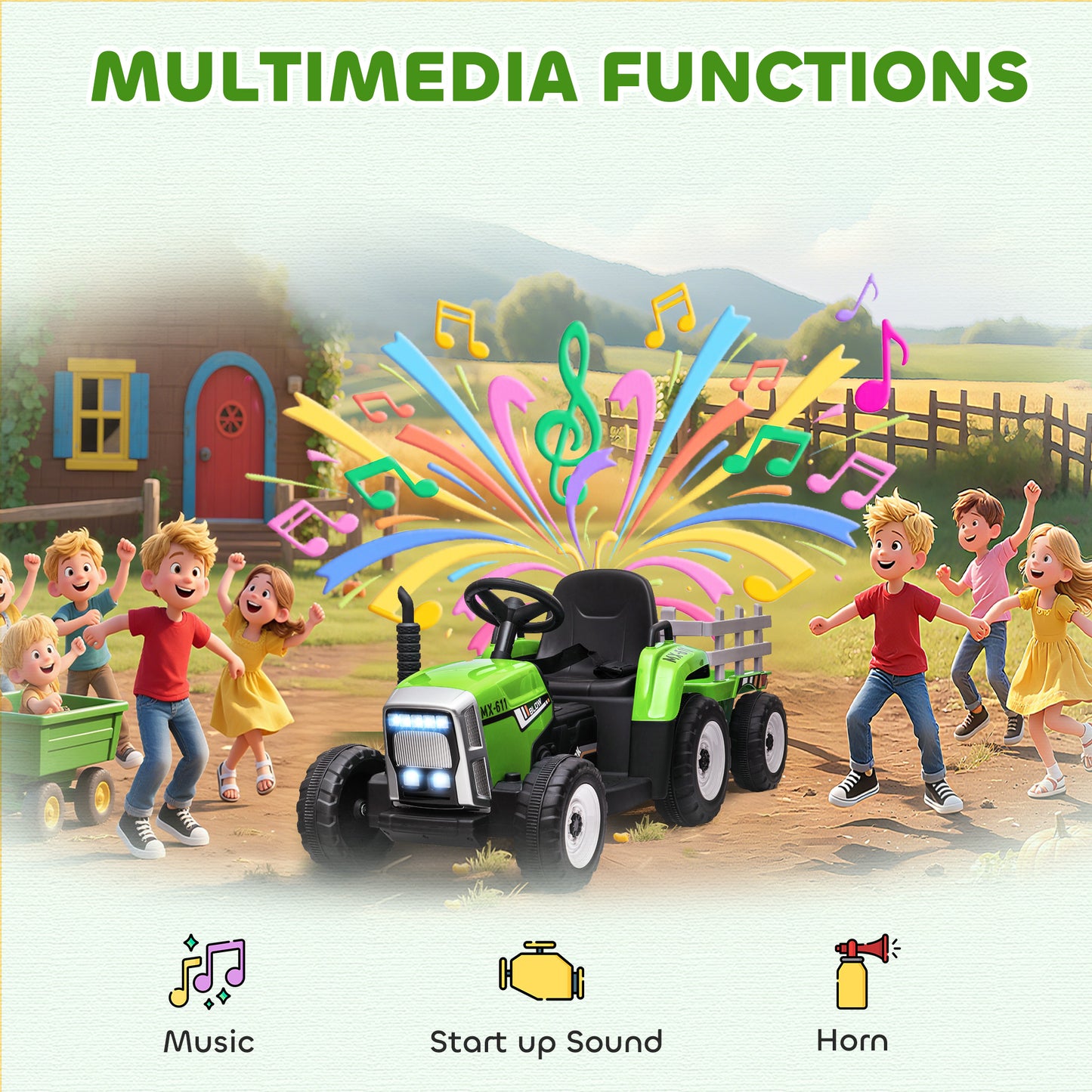 Tracteur électrique 12V pour enfants avec remorque