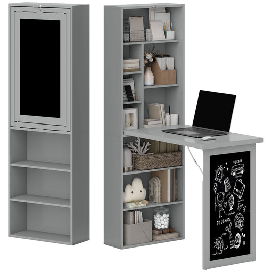 Bureau mural rabattable avec tableau noir et étagère