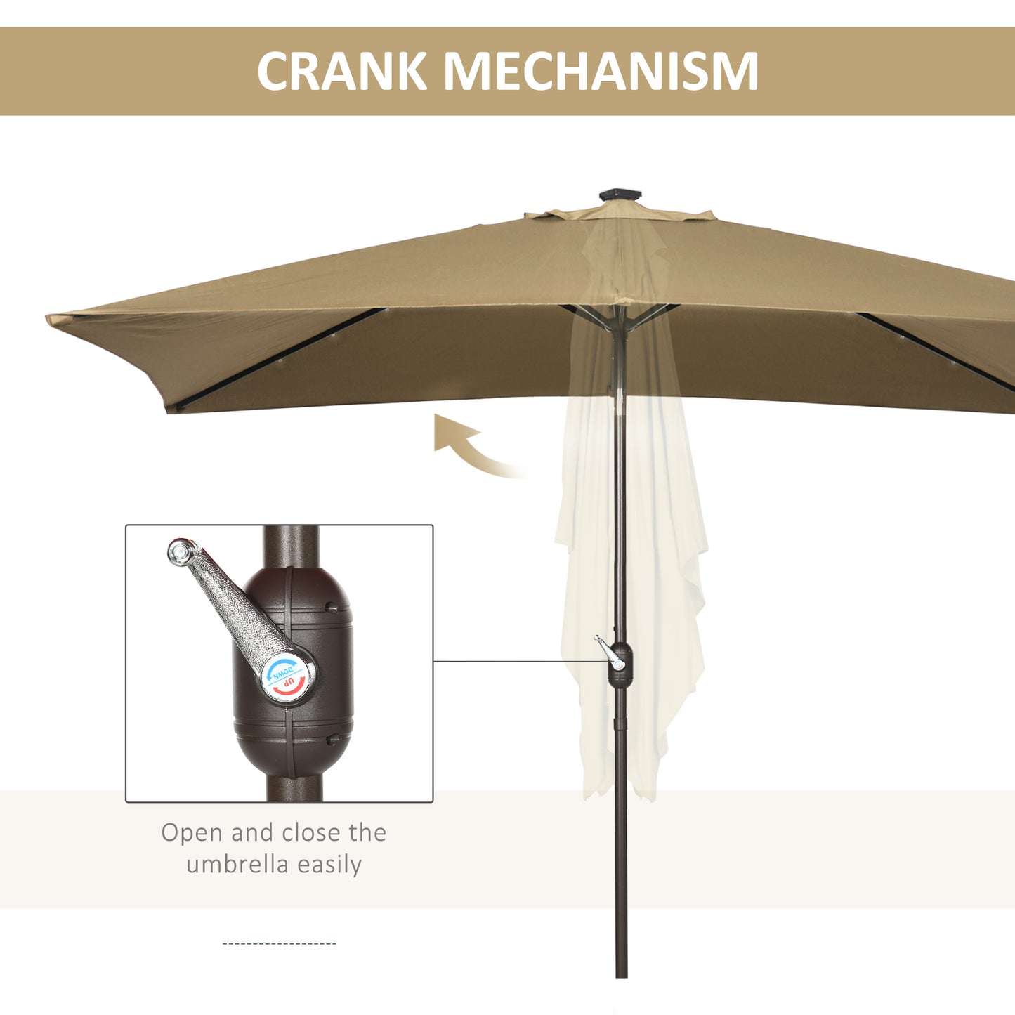 Parasol de patio rectangulaire avec éclairage DEL solaire 195x295cm