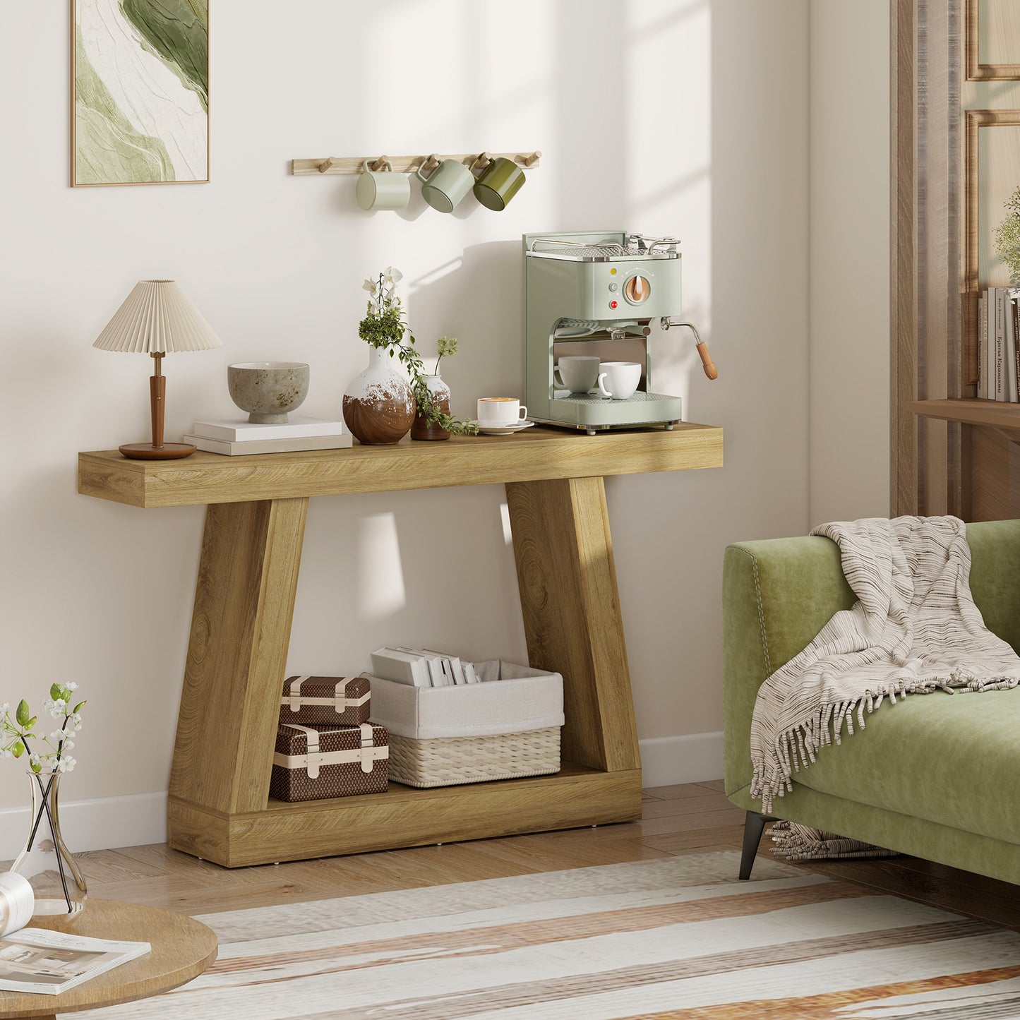 Table console rustique 2 niveaux avec rangement