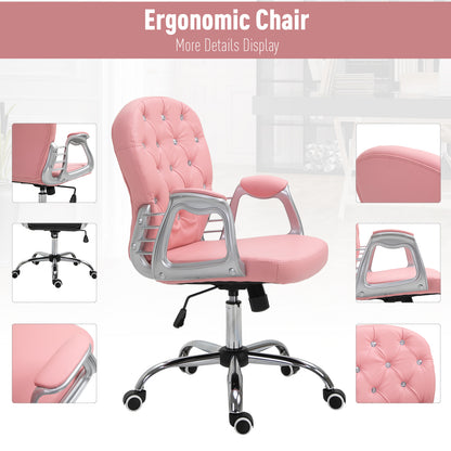 Chaise de bureau capitonnée cuir synthétique cristaux décoratifs