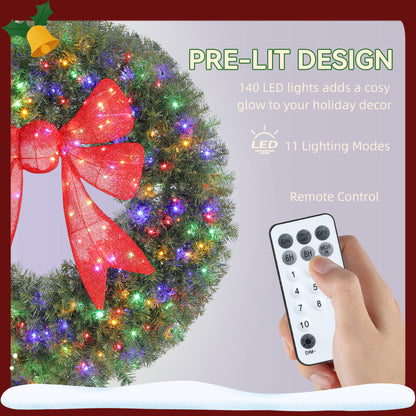 Couronne de Noël illuminée nœud 3D 91 cm