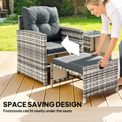 Outsunny 5-Piece Rattan Patio Set - Chairs + Ottomans + Glass Table