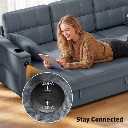 Sofa-lit sectionnel convertible en L avec rangement et ports USB