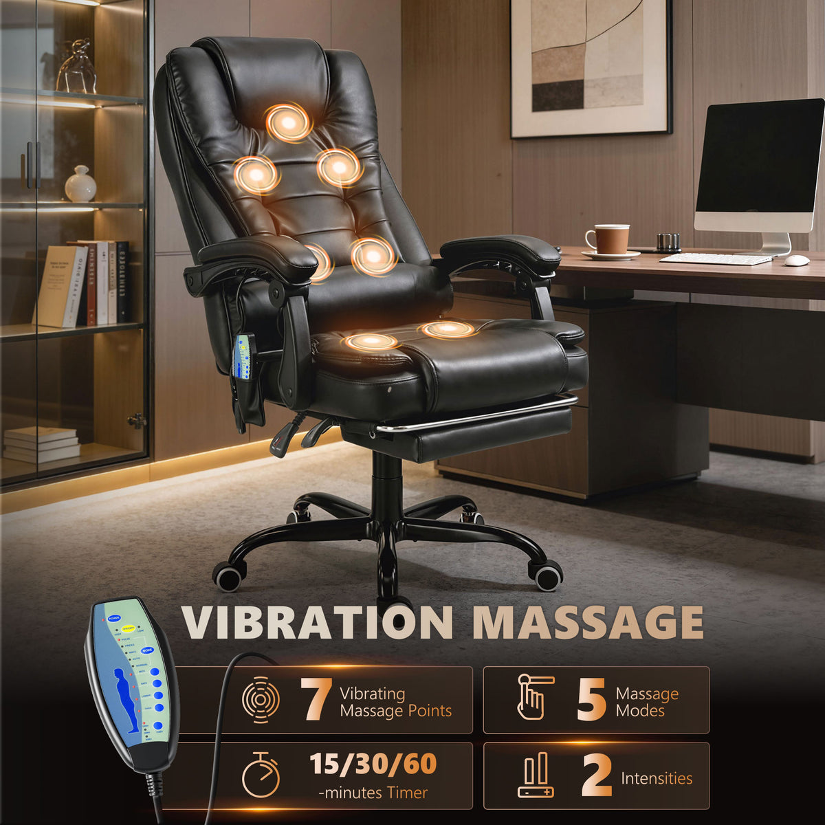 Chaise de bureau massante inclinable avec repose-pieds