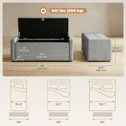 Banc coffre rembourré tissu lin grand format