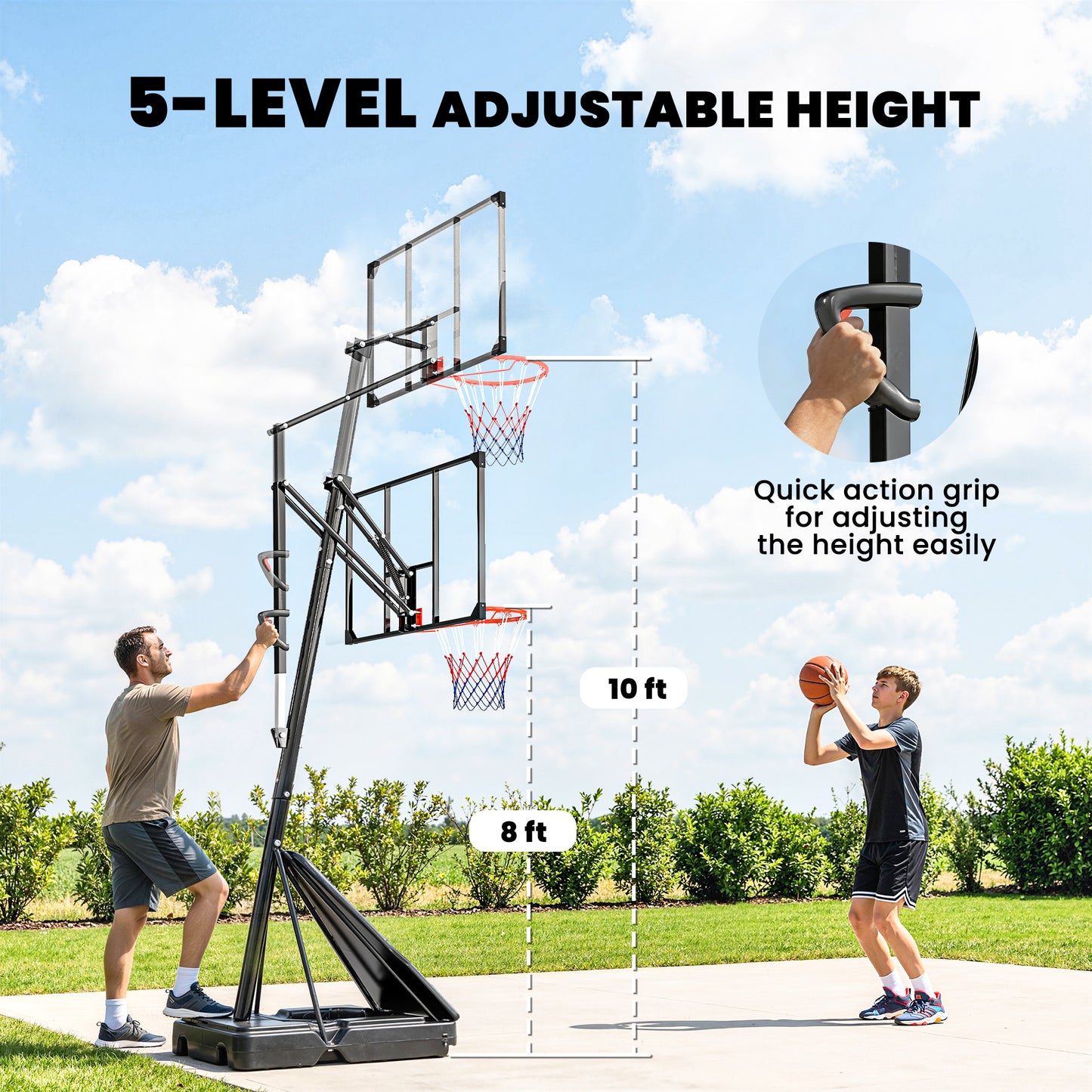 Panier de basketball réglable 244–305 cm avec planche 119 cm